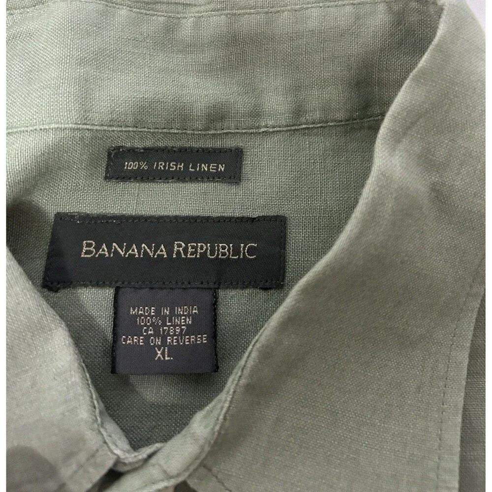 Banana Republic 100% Irish Linen Green Shirt Long Sleeve Button Pocket Men's XL